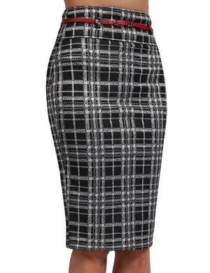 BASIC SOLID KNEE LENGTH WORK OFFICE PENCIL SKIRTS WITH BELT NEWSK37 PLUS