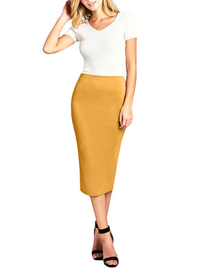 HIGH WAIST STRETCHY BODYCON PONTE NYLON RAYON MIDI SKIRTS NEWSK39 