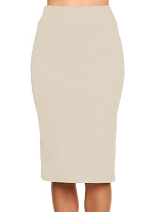 BASIC ELASTIC WAIST MIDI KNEE LENGTH STRETCHY PONTE PENCIL SKIRTS NEWSK40