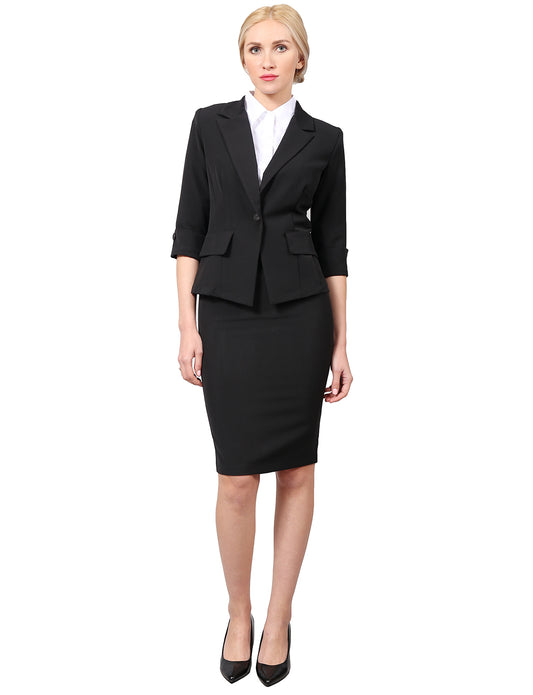 WOMEN’S CLASSY 3/4 SLEEVE BLAZER AND SKIRT OFFICE SUIT SET NEWSS21