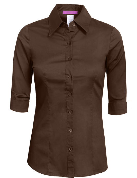 BASIC TAILORED 3/4 SLEEVE BUTTON DOWN SHIRTS NEWT05