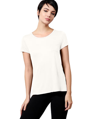 Womens Plain Lightweight Round Neck Scoop Neck T Shirt with Front Chest Pocket