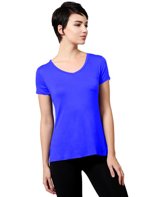 Womens Light V-Neck Basic Short Sleeve Shirt Top with Pocket