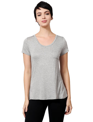 Womens Light V-Neck Basic Short Sleeve Shirt Top with Pocket