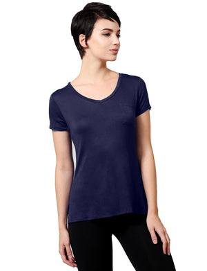 Womens Light V-Neck Basic Short Sleeve Shirt Top with Pocket