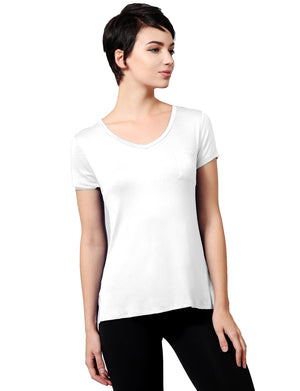 Womens Light V-Neck Basic Short Sleeve Shirt Top with Pocket