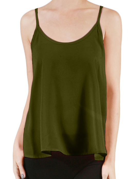 LIGHT WEIGHT SLEEVELESS DOUBLE SCCOP NECK SWING CHIFFON CAMI TOP NEWT123