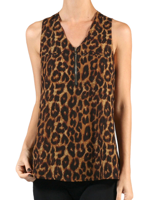 LIGHT WEIGHT SLEEVELESS CHIFFON BLOUSE TOP WITH FRONT ZIPPER NEWT136 