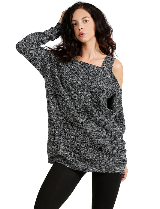 OPEN COLD SHOULDER LONG SLEEVE KINTTED SWEATER TOP BLOUSE NEWT159