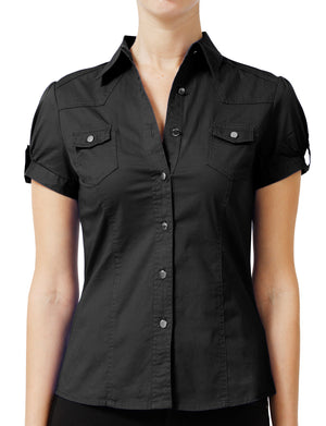 WOMEN SHORT SLEEVE WESTERN BUTTON DOWN SHIRTS NEWT16 