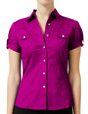 WOMEN SHORT SLEEVE WESTERN BUTTON DOWN SHIRTS NEWT16 PLUS