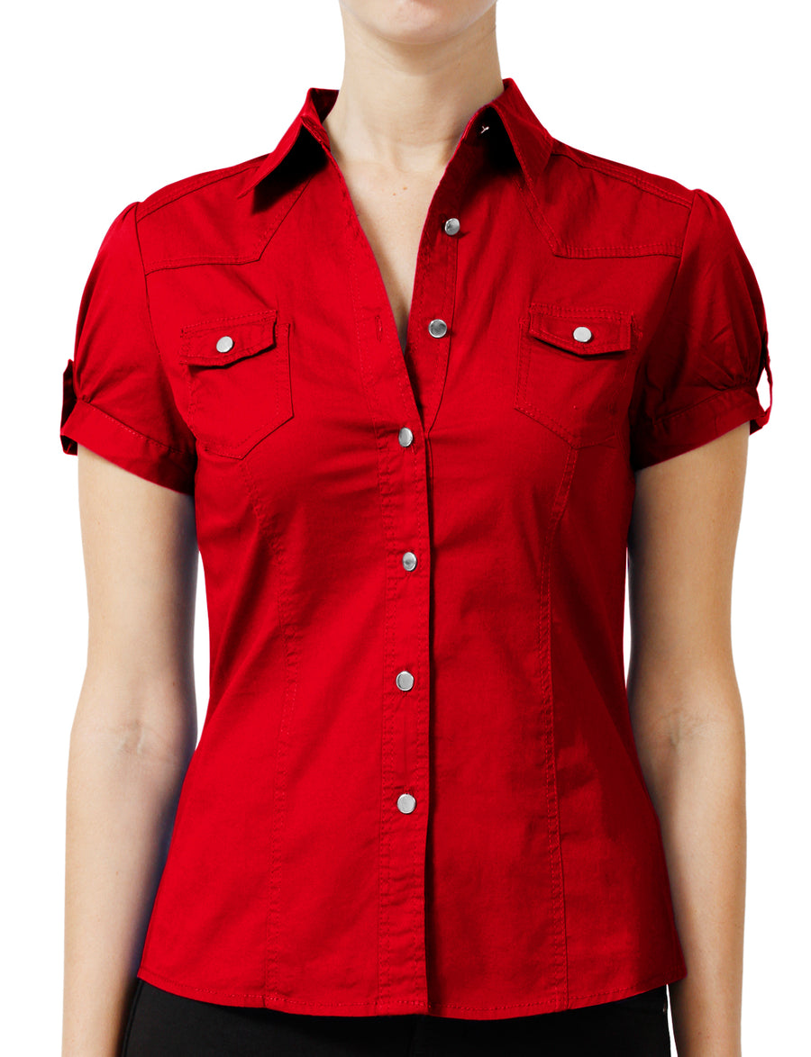 WOMEN SHORT SLEEVE WESTERN BUTTON DOWN SHIRTS NEWT16 