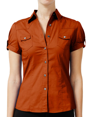 WOMEN SHORT SLEEVE WESTERN BUTTON DOWN SHIRTS NEWT16 