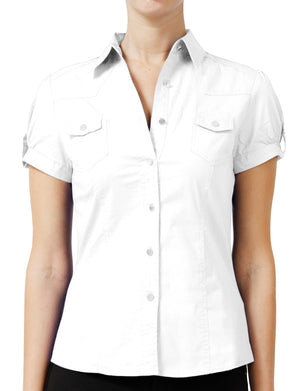 WOMEN SHORT SLEEVE WESTERN BUTTON DOWN SHIRTS NEWT16 