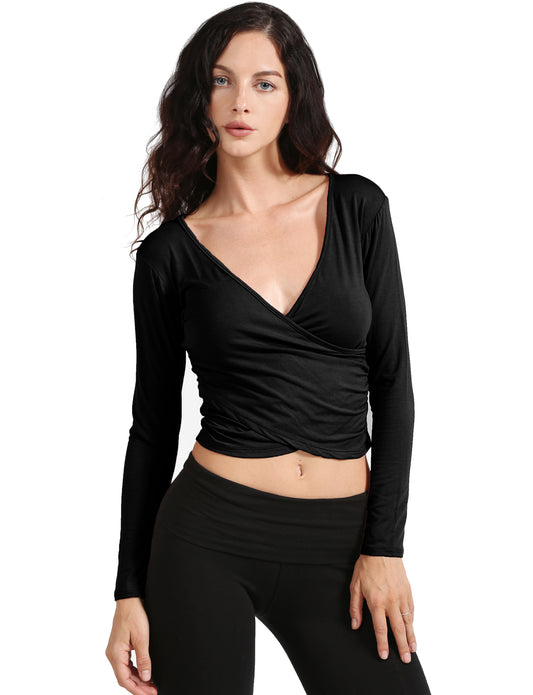 DEEP V-NECK LONG SLEEVE WRAPPED CROP TOP NEWT160