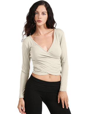 DEEP V-NECK LONG SLEEVE WRAPPED CROP TOP NEWT160 