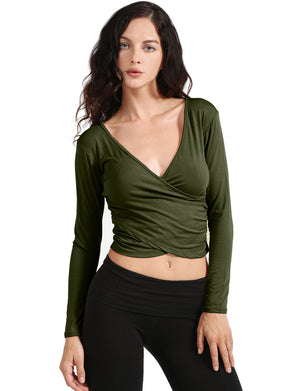 DEEP V-NECK LONG SLEEVE WRAPPED CROP TOP NEWT160 