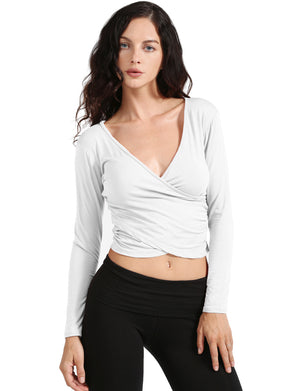 DEEP V-NECK LONG SLEEVE WRAPPED CROP TOP NEWT160 