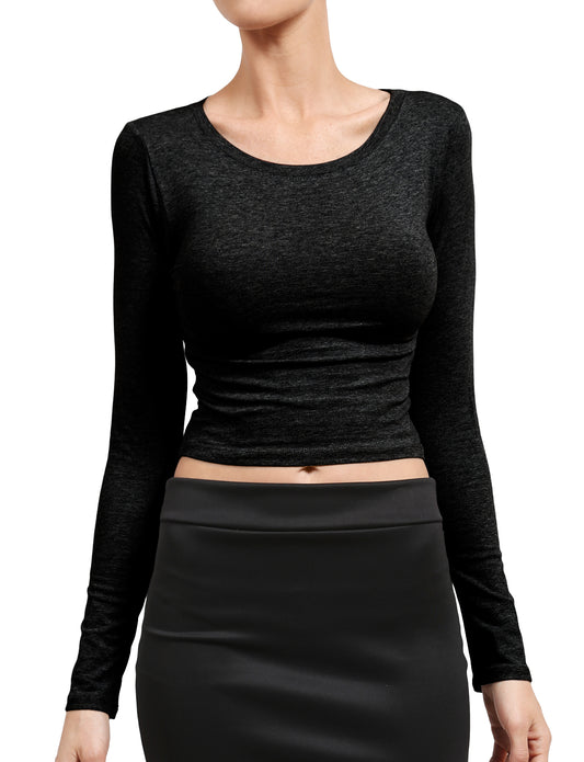 SLIM FITTED CASUAL CREW NECK LONG SLEEVE CROP TOP SHIRTS NEWT173