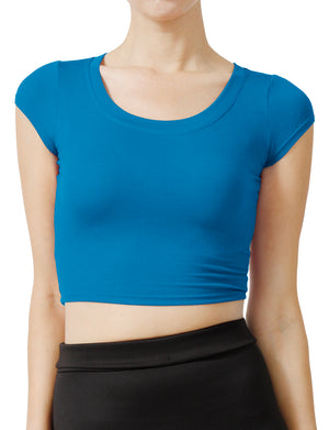 SOLID SHORT SLEEVE SCOOP NECK CROP TOP NEWT18 