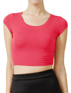 SOLID SHORT SLEEVE SCOOP NECK CROP TOP NEWT18 