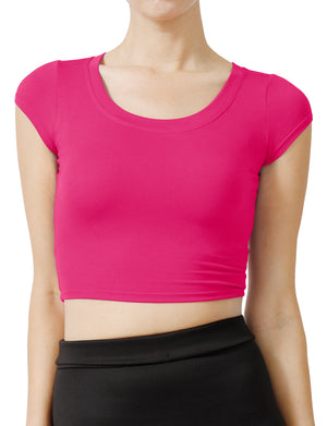 SOLID SHORT SLEEVE SCOOP NECK CROP TOP NEWT18 