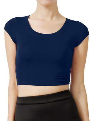 SOLID SHORT SLEEVE SCOOP NECK CROP TOP NEWT18 