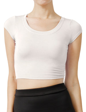 SOLID SHORT SLEEVE SCOOP NECK CROP TOP NEWT18 