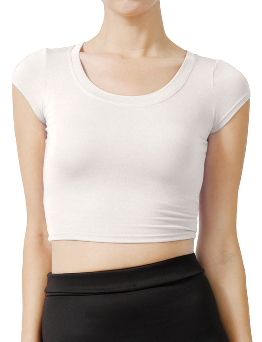 SOLID SHORT SLEEVE SCOOP NECK CROP TOP NEWT18