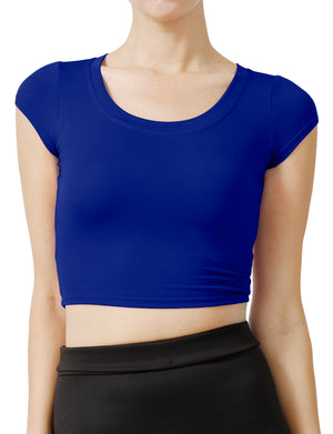 SOLID SHORT SLEEVE SCOOP NECK CROP TOP NEWT18 