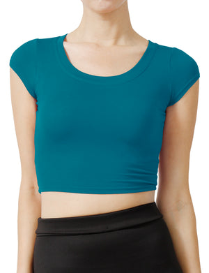 SOLID SHORT SLEEVE SCOOP NECK CROP TOP NEWT18 