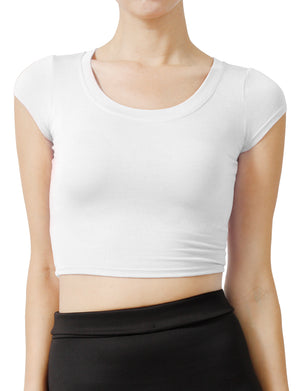 SOLID SHORT SLEEVE SCOOP NECK CROP TOP NEWT18 