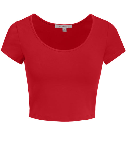 BASIC SHORT SLEEVE SCOOPNECK CROP TOP NEWT199 