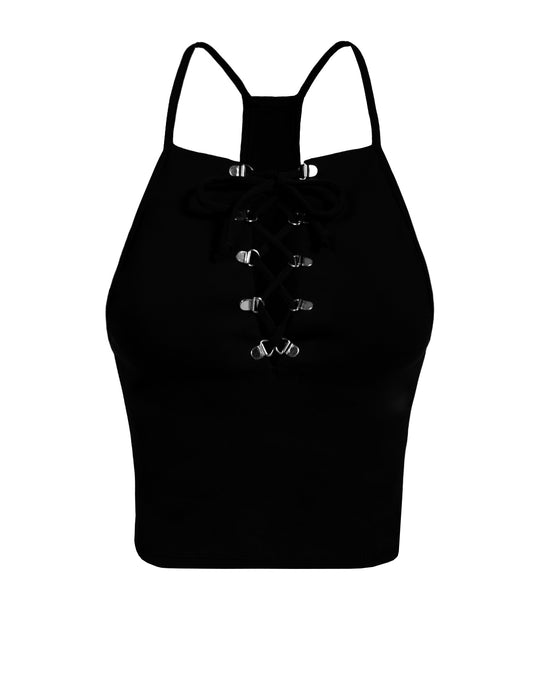 BASIC SLEEVELESS SEXY RACERBACK EYELET LACE UP CAMI CROP TANK TOP NEWT214