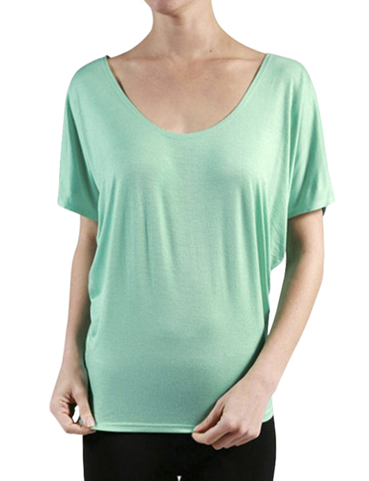 FLOWY DRAPED SHORT SLEEVE DOLMAN SHIRTS NEWT216