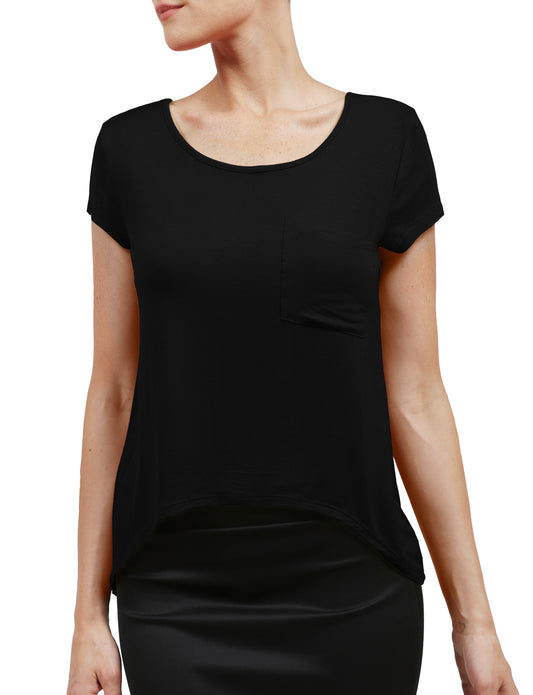 LOOSE FIT SHORT SLEEVE HIGH-LOW HEM SHIRT WITH POCKET NEWT227