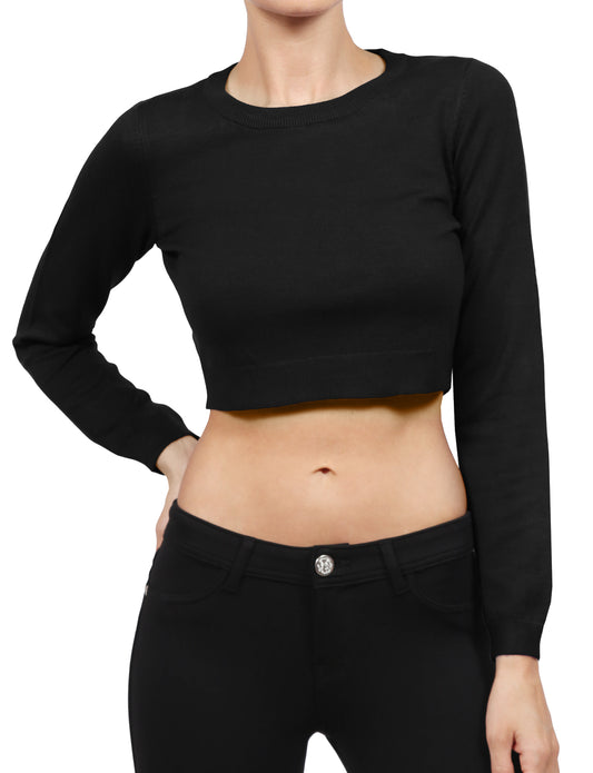 LONG SLEEVE ROUND NECK CROP TOP KNIT SWEAT-SHIRTS NEWT253