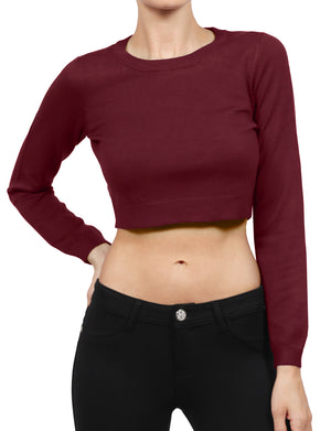 LONG SLEEVE ROUND NECK CROP TOP KNIT SWEAT-SHIRTS NEWT253 