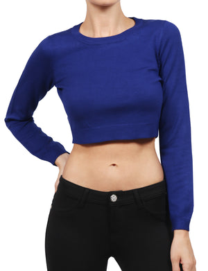 LONG SLEEVE ROUND NECK CROP TOP KNIT SWEAT-SHIRTS NEWT253 