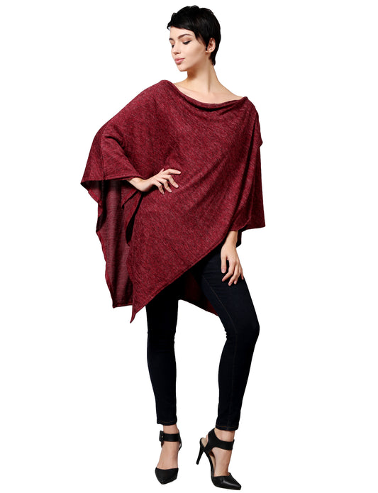 WOMEN’S ROUND NECK KNIT SWEATER ASYMMETRIC PONCHO TOPPER NEWT281 