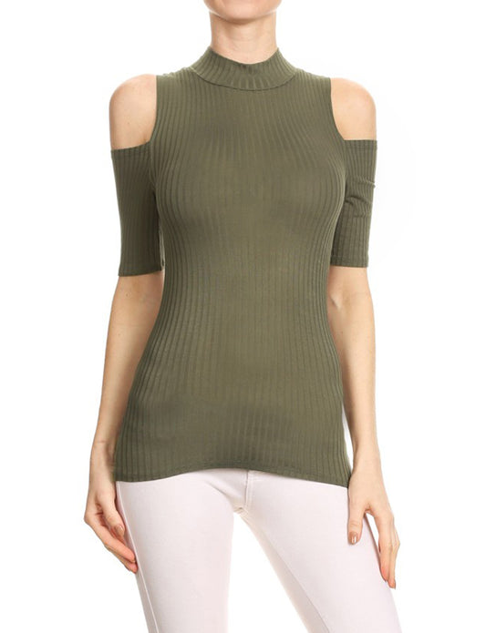 CASUAL OPEN SHOULDER SHORT SLEEVED FITTED RIBBED TOP NEWT284