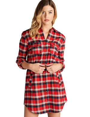 LONG SLEEVE FLANNEL CHECK PLAID SHIRTS DRESS WITH BELT NEWT288 