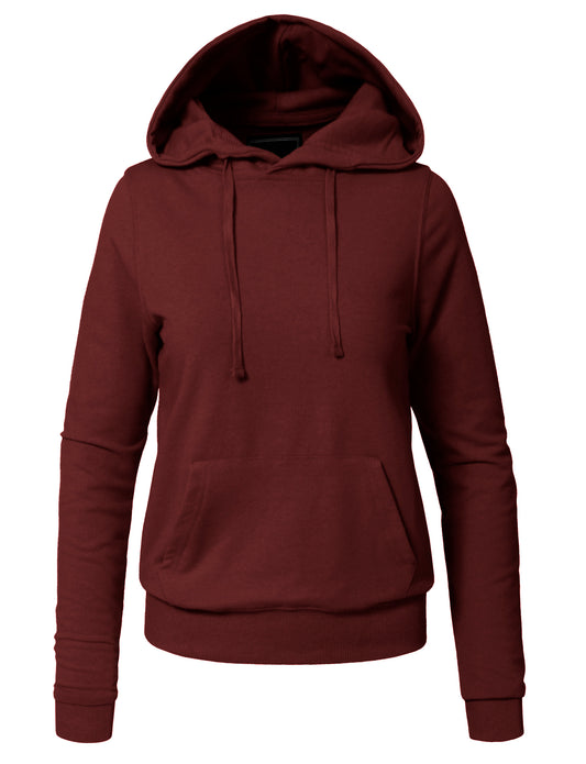 WOMEN BASIC SOLID COMFORTABLE PULLOVER HOODIE NEWT29 PLUS