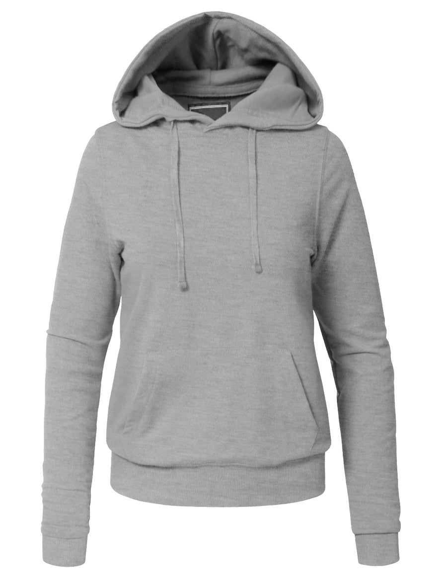 WOMEN BASIC SOLID COMFORTABLE PULLOVER HOODIE NEWT29 PLUS