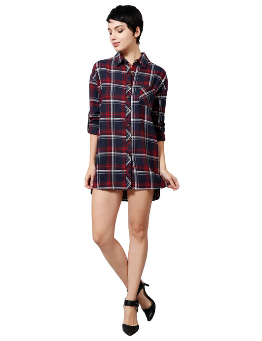 3/4 ROLL UP SLEEVE PLAID BELT-SHIRTS DRESS NEWT291