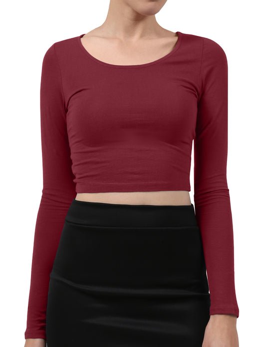 BASIC SOFT SCOOP NECK LONG SLEEVE CROP TOP SHIRTS NEWT300