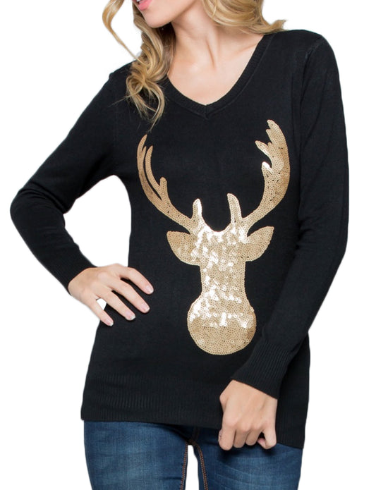 RUDOLPH LONG SLEEVE FLAT SEQUINS TOP SWEATER NEWT305