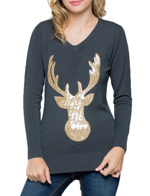 RUDOLPH LONG SLEEVE FLAT SEQUINS TOP SWEATER NEWT305 