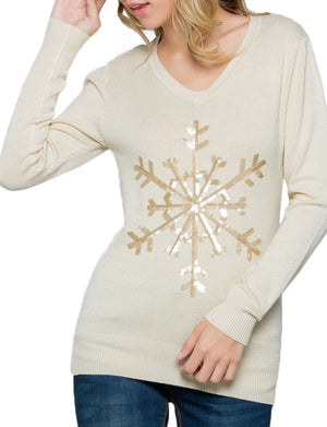 SNOW FLAKE SEQUINS LONG SLEEVE TOP SWEATER NEWT306 