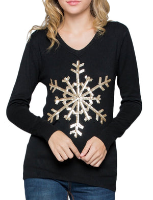 SNOW FLAKE SEQUINS LONG SLEEVE TOP SWEATER NEWT306 